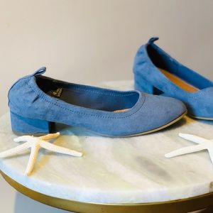 Block Heel Low Pump Stretch Slip On Blue-Gray 7.5